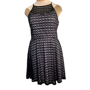 As U Wish Black Lace Dress High Neck Sleeveless Keyhole Back XL New